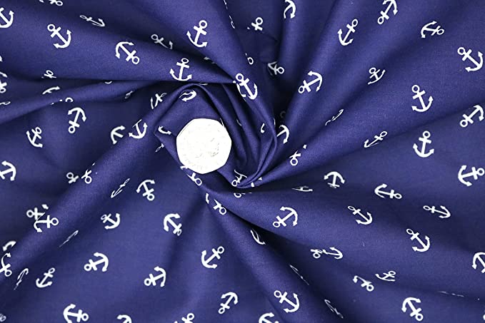 Pyrhan Anchor Patterned Polycotton Prints –Similar to 100% Cotton Fabric by Metre -45 inches Wide Perfect Fabric Material for Sewing for Beach Theme Projects- Fabric by Metre Clearance.