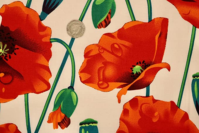 Pyrhan Large Poppy 100% Pure Cotton Prints – 45 inches (112 cm Approx) Wide Fabric Sold by The metre - Perfect for Sewing Projects and Dress Making.