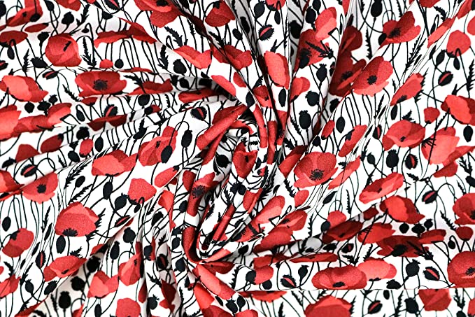 Pyrhan Large Poppy 100% Pure Cotton Prints – 45 inches (112 cm Approx) Wide Fabric Sold by The metre - Perfect for Sewing Projects and Dress Making.