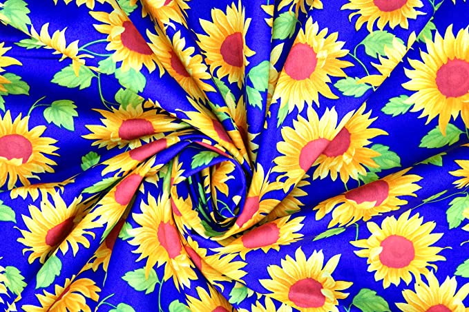 Pyrhan Paisley Sun Flower 100% Pure Cotton Prints – 60 inches (148 cm Approx) Wide Fabric Sold by The metre - Perfect for Sewing Projects and Dress Making. (Blue)