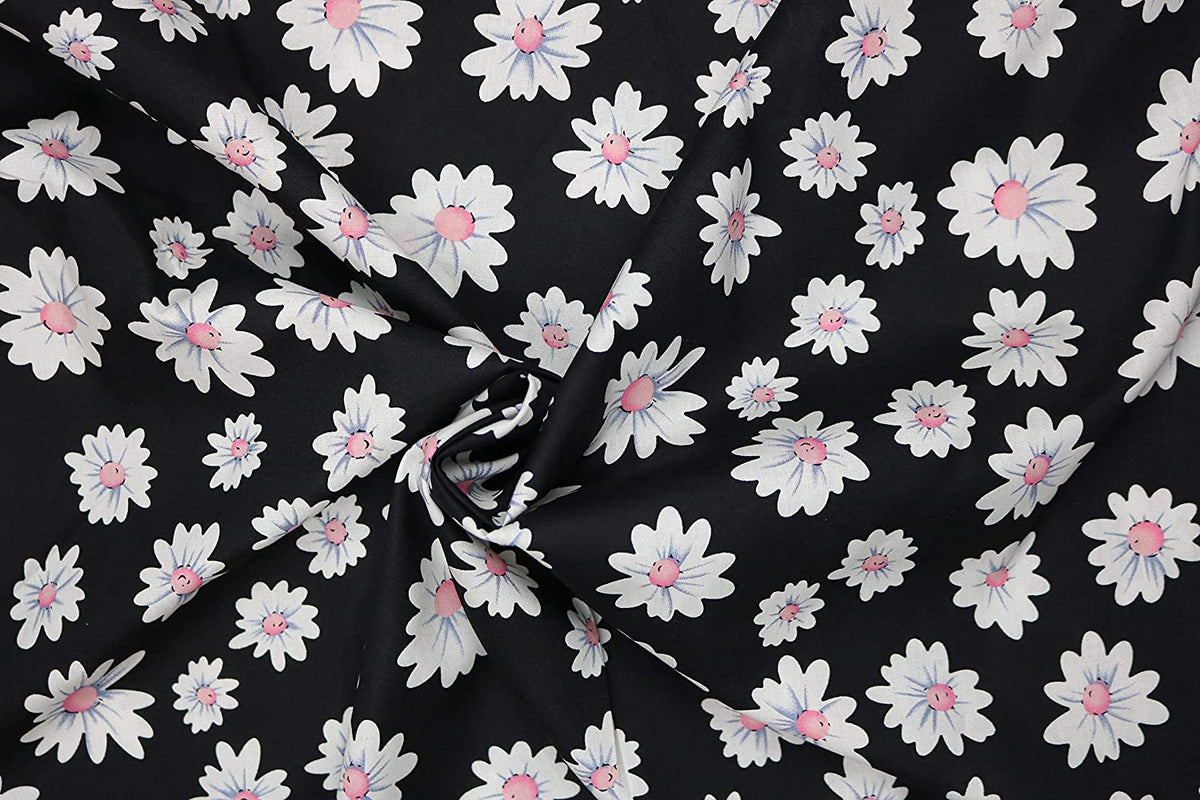 Pyrhan Daisy Floral Dress Fabric Cotton Prints -60 inch Wide Sold by The metre can be Used in Dress Making & Sewing Projects.