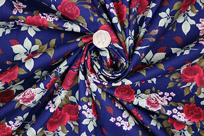 Pyrhan Roses Patterned 100% Pure Cotton Prints – 60 inches (Approx) Wide Fabric by The metre - Perfect for Sewing Projects and Dress Making - Cotton Fabric by The Metre Clearance.