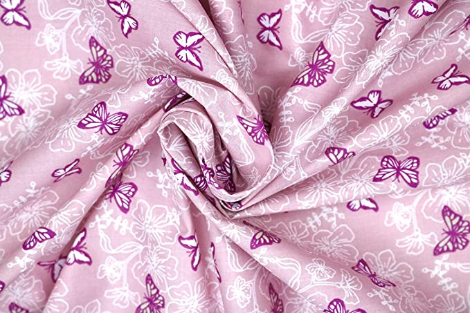 Pyrhan Butterfly Patchwork Hearts Patterned Printed Fabric -45 Inch Wide Polycotton Fabric Per Metre- Similar to 100% Cotton - Quilting Fabric Used in Sewing Kits and Accessories.