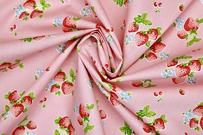 Pyrhan High Quality Strawberry Printed Polycotton Fabric by The Metre – Similar to 100% Cotton Prints - 45 inch Wide Polycotton Print Ideal for Sewing, Quilting, and Dress Making Projects.