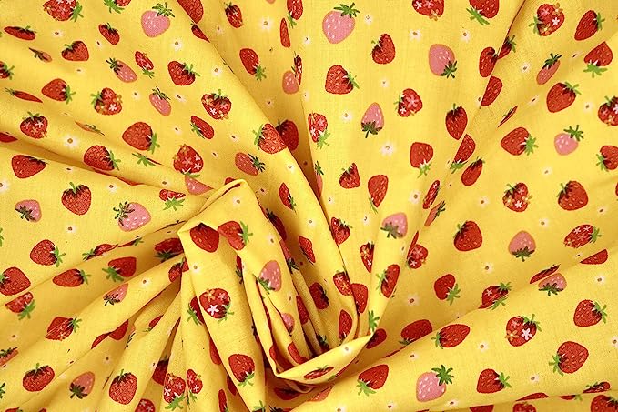 Pyrhan Strawberry Polycotton Prints –45 Inch Wide Dress Fabric Material by The Metre -Floral Polycotton Print Used in Sewing Kit and Accessories-Quilting Fabric.