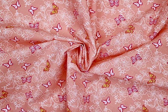 Pyrhan Butterfly Patchwork Hearts Patterned Printed Fabric -45 Inch Wide Polycotton Fabric Per Metre- Similar to 100% Cotton - Quilting Fabric Used in Sewing Kits and Accessories.