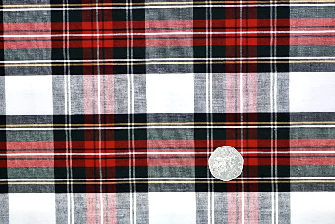 Pyrhan Royal Steward Tartan Woven Polycotton Dress Fabric 58 inch Wide Material Sold by The Metre Polycotton Print Used in Sewing Kit and Accessories-Quilting Fabric.