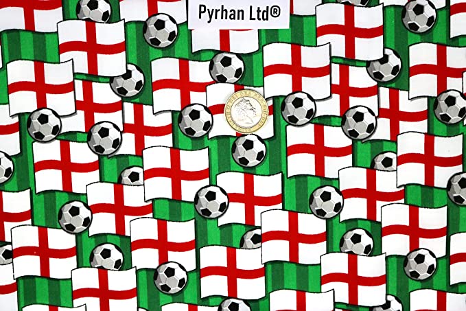 Pyrhan Art & Craft Children Nursery Football Polycotton Prints | 45 Inch Wide Dress Craft Fabric Material by The Metre | Polycotton Print Used in Sewing Kit and Accessories.