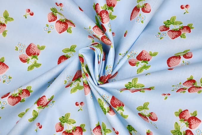 Pyrhan High Quality Strawberry Printed Polycotton Fabric by The Metre – Similar to 100% Cotton Prints - 45 inch Wide Polycotton Print Ideal for Sewing, Quilting, and Dress Making Projects.