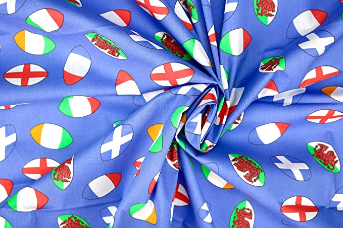 Pyrhan Art & Craft Children Nursery Football Polycotton Prints | 45 Inch Wide Dress Craft Fabric Material by The Metre | Polycotton Print Used in Sewing Kit and Accessories.