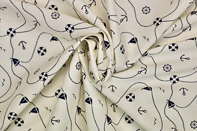 Pyrhan Nautical Anchor Patterned Polycotton Prints –Similar to 100% Cotton Fabric by Metre -45 inches Wide Perfect Fabric Material for Sewing for Beach Projects- Fabric by Metre Clearance.