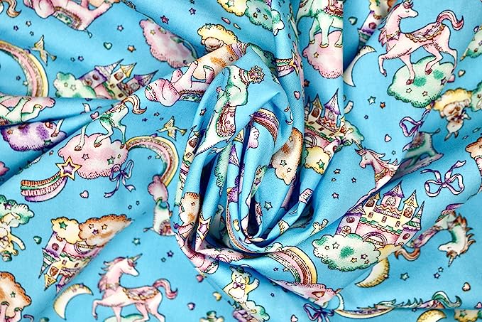 Pyrhan 100% Cotton Poplin by Rose & Hubble | Fairytale Unicorn with Clouds Moon Heats Teddy Bear Printed Cotton Fabric by The Metre UK | 114 Cm | Crafting & Dressmaking Fabric (Ivory)