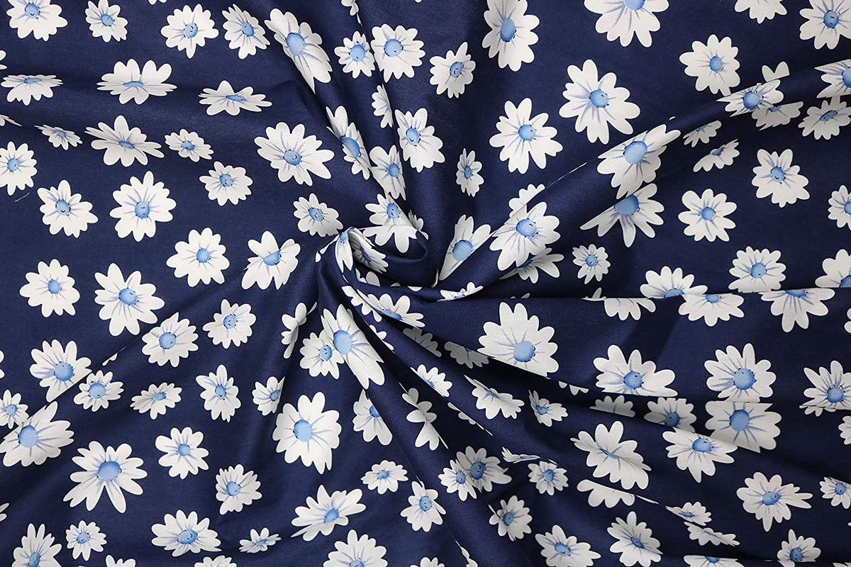 Pyrhan Daisy Floral Dress Fabric Cotton Prints -60 inch Wide Sold by The metre can be Used in Dress Making & Sewing Projects.