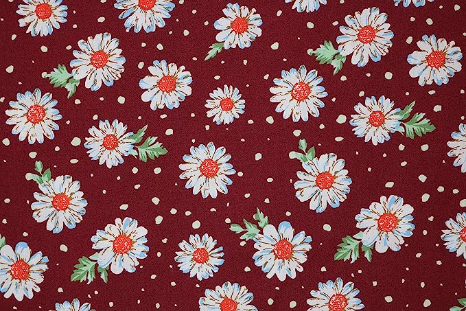 Pyrhan Ltd 100% Cotton Poplin Print Fabric Cream Daisy with Leaves 60 Inches.