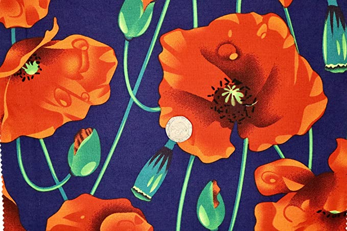 Pyrhan Large Poppy 100% Pure Cotton Prints – 45 inches (112 cm Approx) Wide Fabric Sold by The metre - Perfect for Sewing Projects and Dress Making.