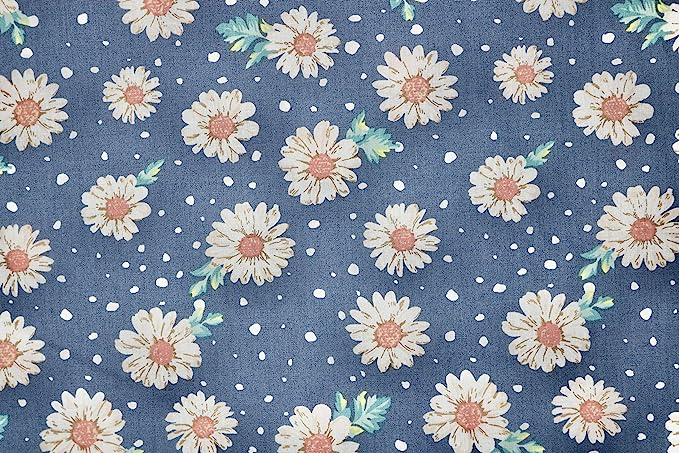 Pyrhan Ltd 100% Cotton Poplin Print Fabric Cream Daisy with Leaves 60 Inches.
