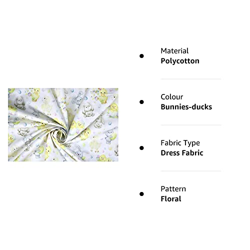 Pyrhan Cute Bunnies Polycotton Prints –45 Inch Wide Dress Fabric Material by The Metre -Floral Polycotton Print Used in Sewing Kit and Accessories-Quilting Fabric