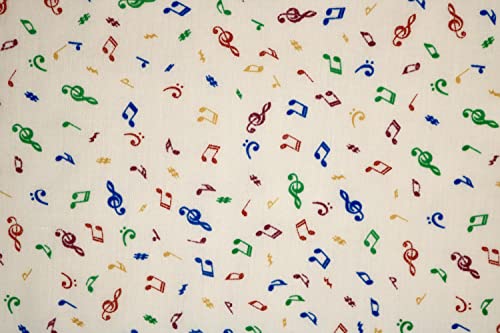 Pyrhan We believe in Quality Music Notes Polycotton Prints –44 Inch Wide Dress Fabric Material by The Metre Craft-Floral Polycotton Print Used in Sewing Kit and Accessories-Quilting Fabric, White