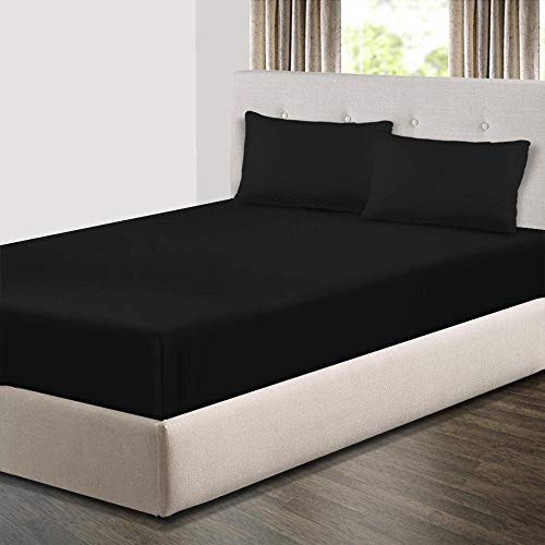 Pyrhan Ltd Polycotton Double Fitted Sheet 26cm Drop(140cmx190cm) (Black)