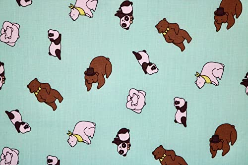 Pyrhan Libby Art & Craft Poplin Polycotton Bear, Panda, Polar Bear Animal Prints –45 Inch Wide Dress Fabric Material by The Metre -Floral Polycotton Print Used in Sewing Kit and Accessories (Mint)