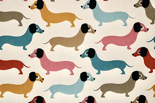 Pyrhan Dachshund Dog Digital Polycotton Prints –45 Inch Wide Dress Fabric Material by The Metre -Floral Polycotton Print Used in Sewing Kit and Accessories-Quilting Fabric