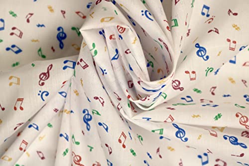 Pyrhan We believe in Quality Music Notes Polycotton Prints –44 Inch Wide Dress Fabric Material by The Metre Craft-Floral Polycotton Print Used in Sewing Kit and Accessories-Quilting Fabric, White