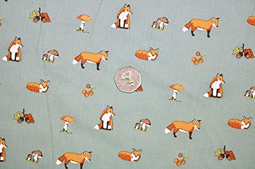 Pyrhan Polycotton Fox Patterned Printed Fabric -45 Inch Wide Polycotton Fabric Per Metre- Similar to 100% Cotton - Quilting Fabric Used in Sewing Kits and Accessories