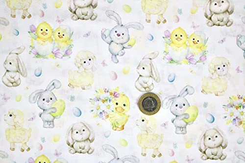Pyrhan Cute Bunnies Polycotton Prints –45 Inch Wide Dress Fabric Material by The Metre -Floral Polycotton Print Used in Sewing Kit and Accessories-Quilting Fabric