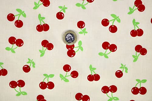 Pyrhan Cherries Polycotton Prints | 45 Inch Wide Dress Craft Fabric Material by The Metre | Floral Polycotton Print Used in Sewing Kit and Accessories-Quilting Fabric