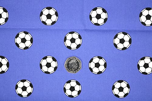 Pyrhan Art & Craft Children Nursery Football Polycotton Prints | 45 Inch Wide Dress Craft Fabric Material by The Metre | Polycotton Print Used in Sewing Kit and Accessories (Blue Football)
