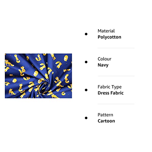 Pyrhan Polycotton Fox Patterned Printed Fabric -45 Inch Wide Polycotton Fabric Per Metre- Similar to 100% Cotton - Quilting Fabric Used in Sewing Kits and Accessories