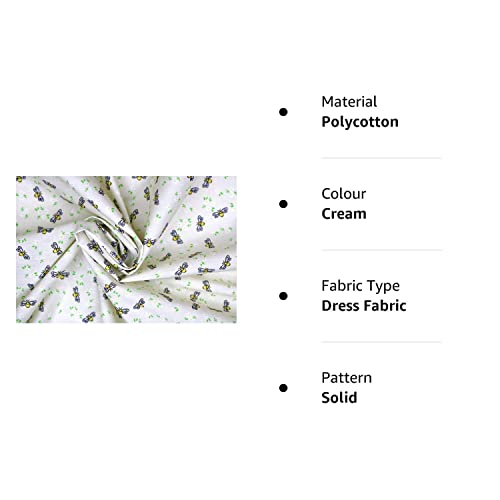 Pyrhan Polycotton Bees with Little Daisy Floral Printed Fabric by The Metre 45 Inch Wide Poly Cotton Fabric - Can be Used in Sewing Mask, Quilting, Dress Fabric, and Accessories (Cream)