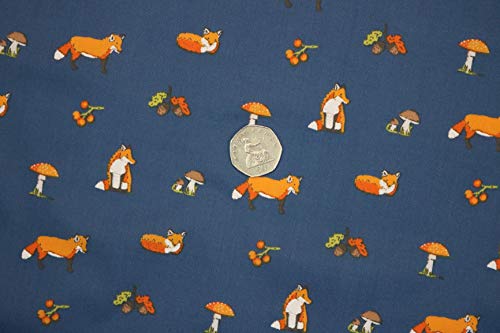 Pyrhan Polycotton Fox Patterned Printed Fabric -45 Inch Wide Polycotton Fabric Per Metre- Similar to 100% Cotton - Quilting Fabric Used in Sewing Kits and Accessories