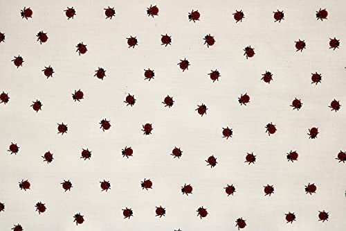 Pyrhan White Lady Bug Digital Polycotton Prints –45 Inch Wide Dress Fabric Material by The Metre -Floral Polycotton Print Used in Sewing Kit and Accessories-Quilting Fabric