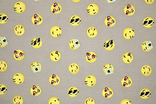 Pyrhan Libby Art & Craft Emoji Smilie Face Thug Life Polycotton Prints –45 Inch Wide Dress Fabric Material by The Metre -Floral Polycotton Print Used in Sewing Kit and Accessories (Grey)