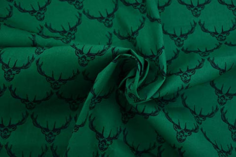 Pyrhan Reindeer Print Fabric 100% Cotton (Various Colours) 45 inches Wide Sold by metre (Green)