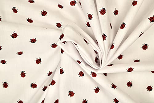 Pyrhan White Lady Bug Digital Polycotton Prints –45 Inch Wide Dress Fabric Material by The Metre -Floral Polycotton Print Used in Sewing Kit and Accessories-Quilting Fabric