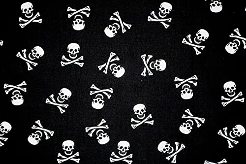 Pyrhan Halloween Skull and Bones Polycotton Prints –45 Inch Wide Dress Fabric Material by The Metre -Floral Polycotton Print Used in Sewing Kit and Accessories-Quilting Fabric