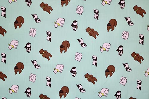 Pyrhan Libby Art & Craft Poplin Polycotton Bear, Panda, Polar Bear Animal Prints –45 Inch Wide Dress Fabric Material by The Metre -Floral Polycotton Print Used in Sewing Kit and Accessories (Mint)