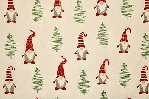 Pyrhan Christmas Gnome Polycotton Prints –45 Inch Wide Dress Craft Fabric Material by The Metre -Floral Polycotton Print Used in Sewing Kit and Accessories-Quilting Fabric