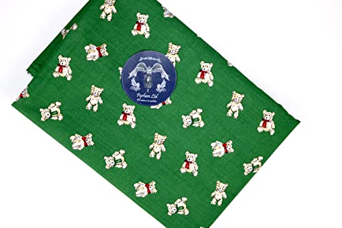 Pyrhan Teddy Bear with Bow Tie Polycotton Prints | 45 Inch Wide Dress Craft Fabric Material by The Metre | Floral Polycotton Print Used in Sewing Kit and Accessories-Quilting Fabric