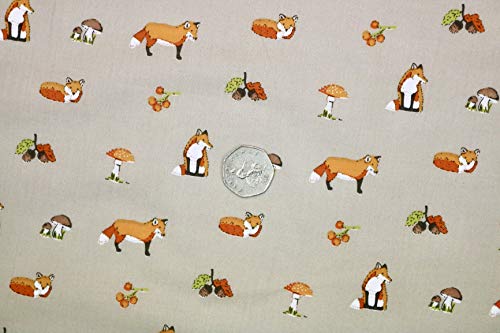 Pyrhan Polycotton Fox Patterned Printed Fabric -45 Inch Wide Polycotton Fabric Per Metre- Similar to 100% Cotton - Quilting Fabric Used in Sewing Kits and Accessories