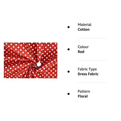 PYRHAN Polka Dots Polycotton Prints | 45 inch Wide Dress Fabric Material by Meters | Floral Polycotton Print Used in Sewing Kit and Accessories | Quilting Fabric