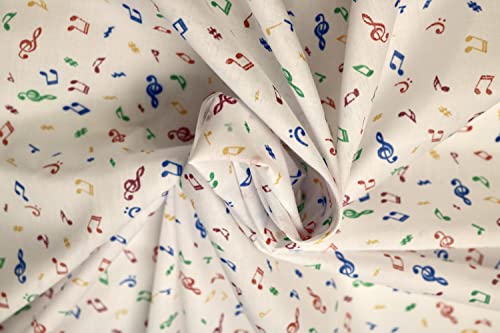 Pyrhan We believe in Quality Music Notes Polycotton Prints –44 Inch Wide Dress Fabric Material by The Metre Craft-Floral Polycotton Print Used in Sewing Kit and Accessories-Quilting Fabric, White