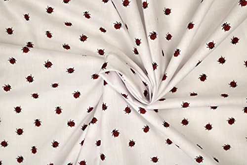 Pyrhan White Lady Bug Digital Polycotton Prints –45 Inch Wide Dress Fabric Material by The Metre -Floral Polycotton Print Used in Sewing Kit and Accessories-Quilting Fabric