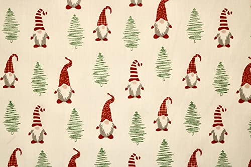 Pyrhan Christmas Gnome Polycotton Prints –45 Inch Wide Dress Craft Fabric Material by The Metre -Floral Polycotton Print Used in Sewing Kit and Accessories-Quilting Fabric