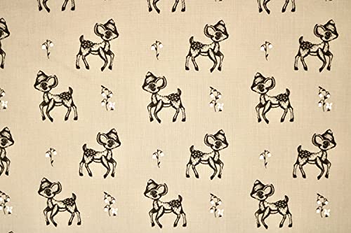 Pyrhan Bambi Deer Polycotton Prints –45 Inch Wide Dress Fabric Material by The Metre -Floral Polycotton Print Used in Sewing Kit and Accessories-Quilting Fabric (Khaki)