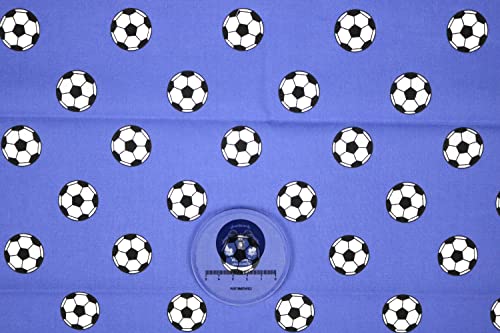 Pyrhan Art & Craft Children Nursery Football Polycotton Prints | 45 Inch Wide Dress Craft Fabric Material by The Metre | Polycotton Print Used in Sewing Kit and Accessories (Blue Football)