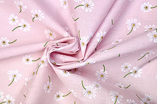 PYRHAN LTD Daisy Floral Polka Dot Dress Polycotton Fabric by The Metre UK | 45 Inch Wide | Best Cotton and Polyester Dress Fabric Material for Sewing Patterns, Dressmaking, and Curtains