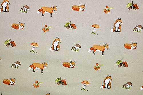 Pyrhan Polycotton Fox Patterned Printed Fabric -45 Inch Wide Polycotton Fabric Per Metre- Similar to 100% Cotton - Quilting Fabric Used in Sewing Kits and Accessories